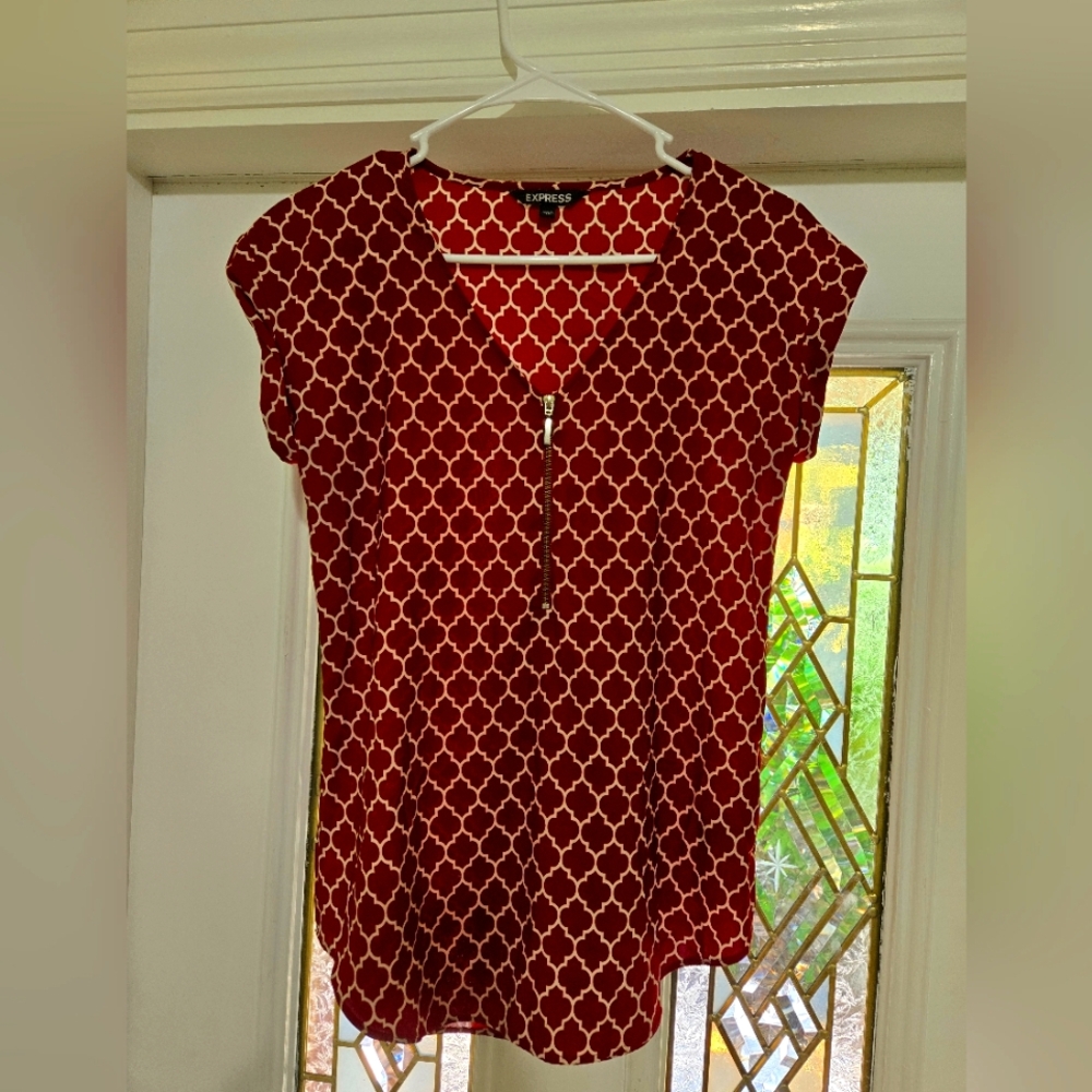 Express Red Fitted Cap Sleeve Blouse